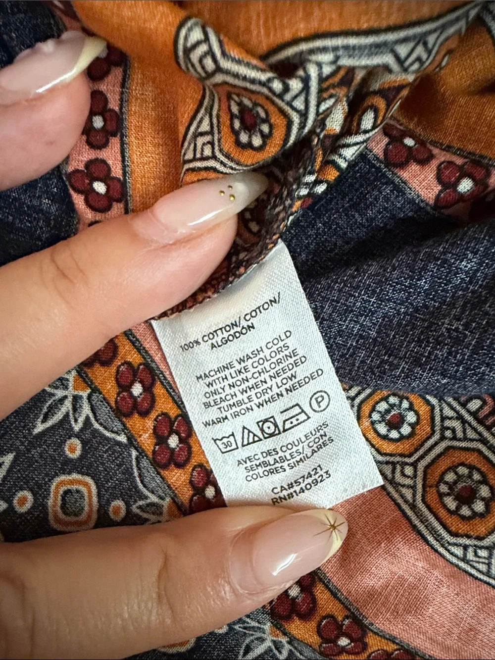 LOFT Navy and Rust Striped Printed Peasant Blouse